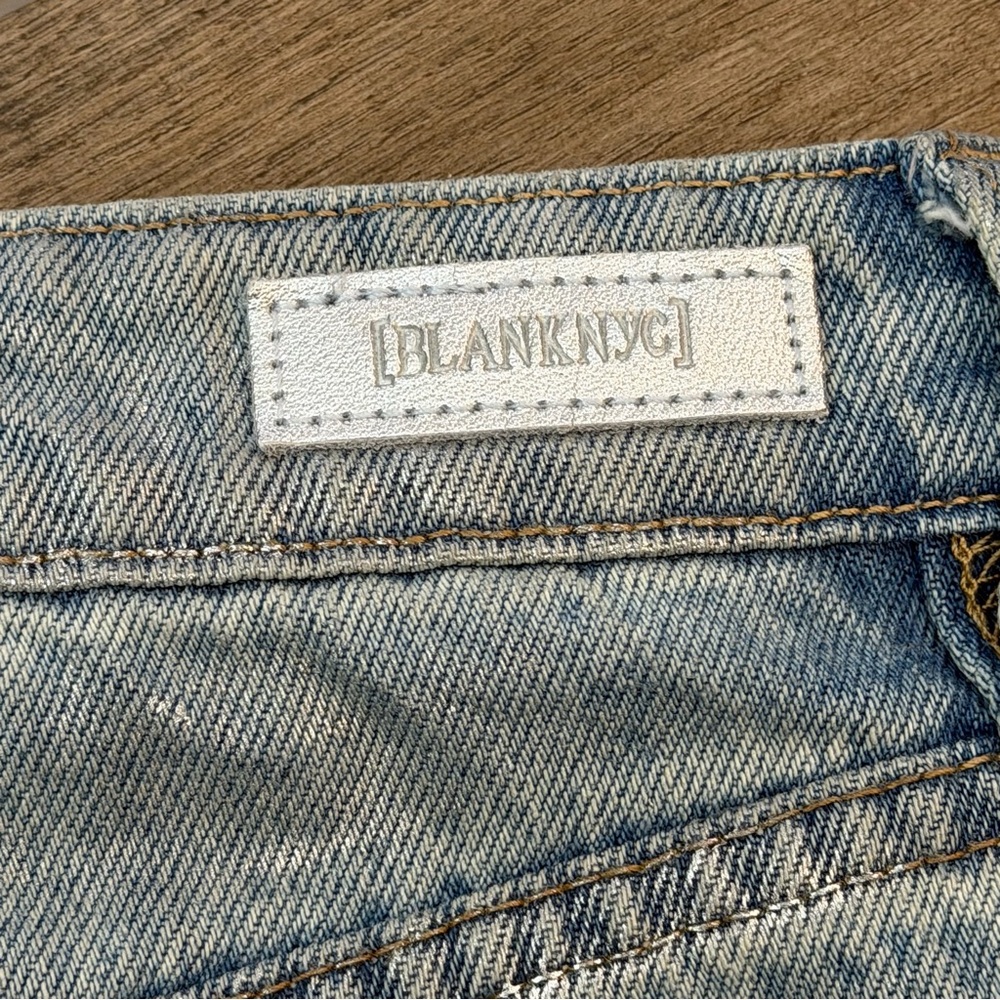 Blank NYC The Franklin Ribcage Wide Leg Womens 27 Metallic Silver Coated Grunge - Picture 9 of 11